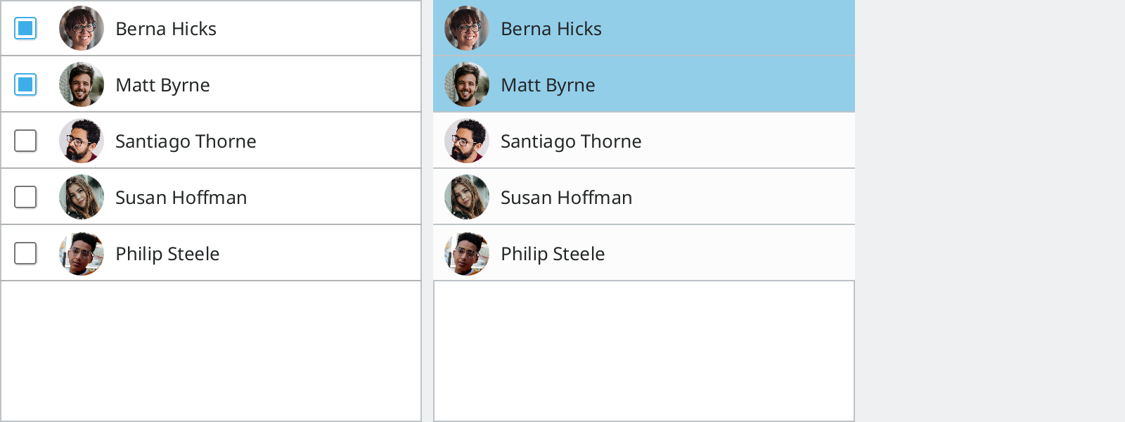 List items with checkboxes