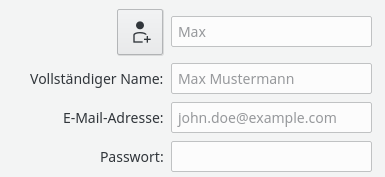 Placeholders showing an example of what to enter in fields