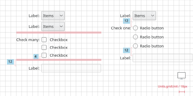 Separating groups of related options with a vertical spacer.