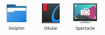 Brand names and logos for Dolphin, Okular, and Spectacle